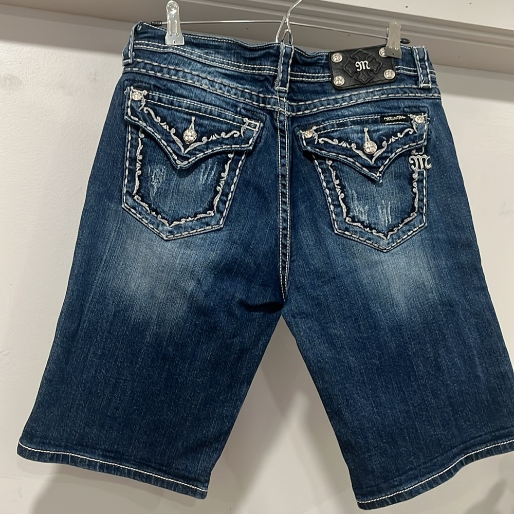 Miss Me Dark Blue Embellished Bermudas